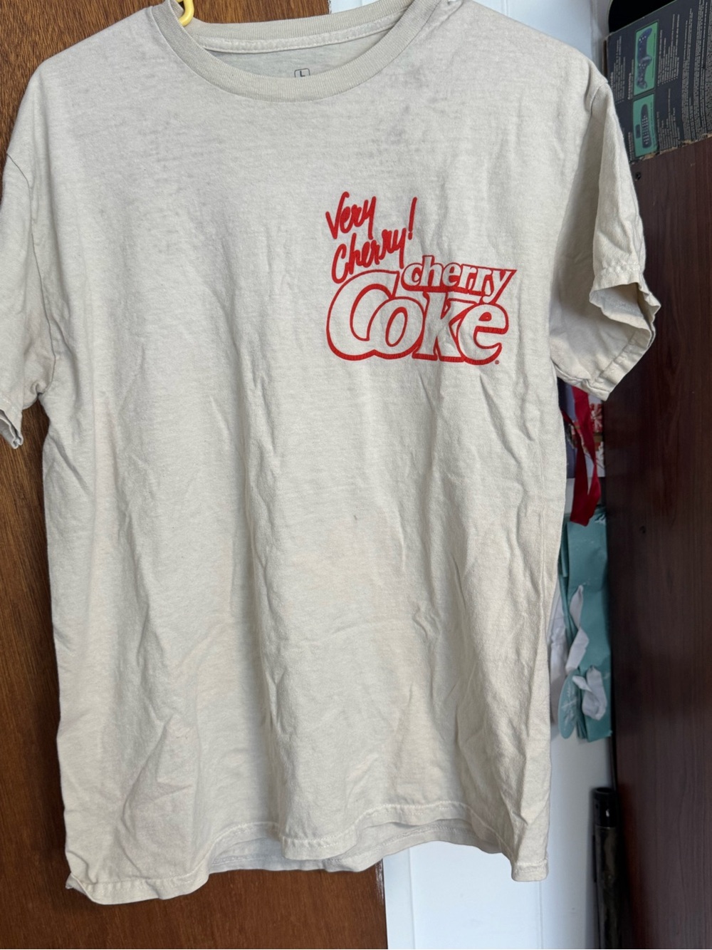 Very Cherry Cherry Coke Graphic Tee - Beige with Red Logo